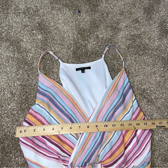 Staccato dress faux wrap mini rainbow striped fit flare side tie summer SZ LG - Picture 6 of 10